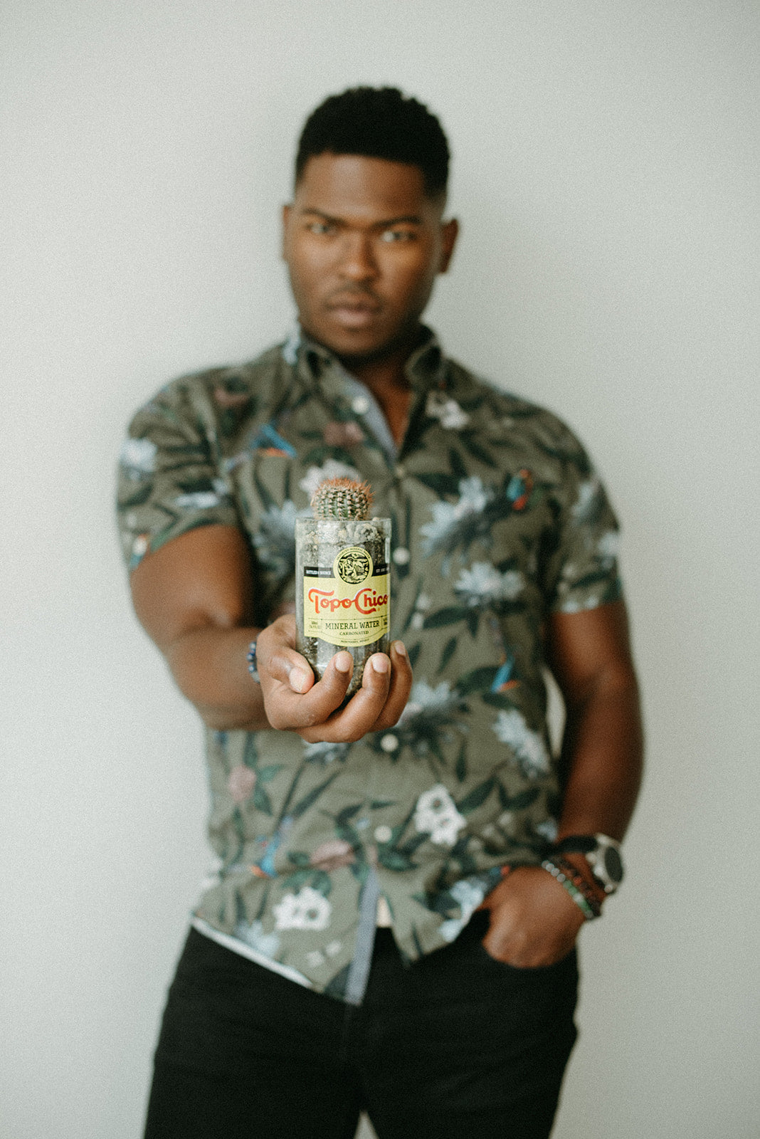 Upcycled Topo Chico Glass Bottle Planter with Drain Hole