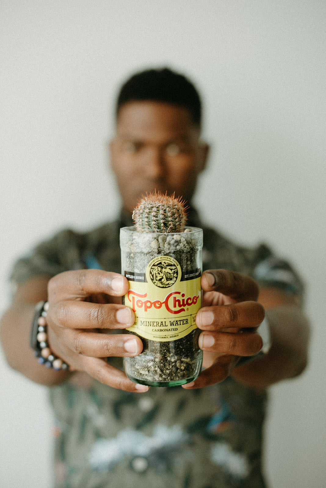 Upcycled Topo Chico Glass Bottle Planter with Drain Hole