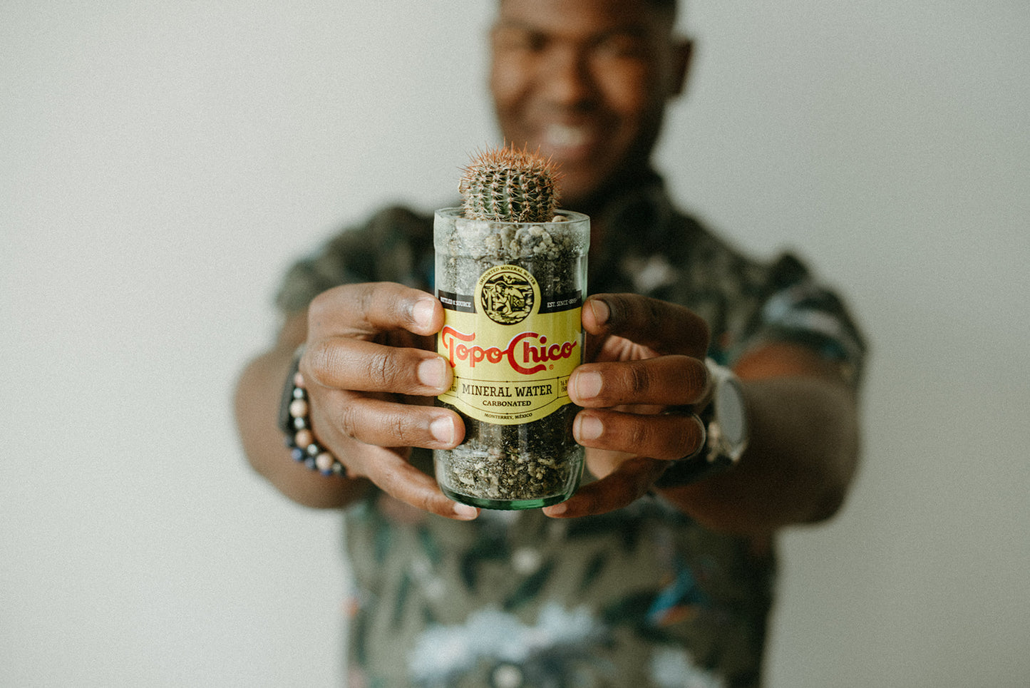 Upcycled Topo Chico Glass Bottle Planter with Drain Hole