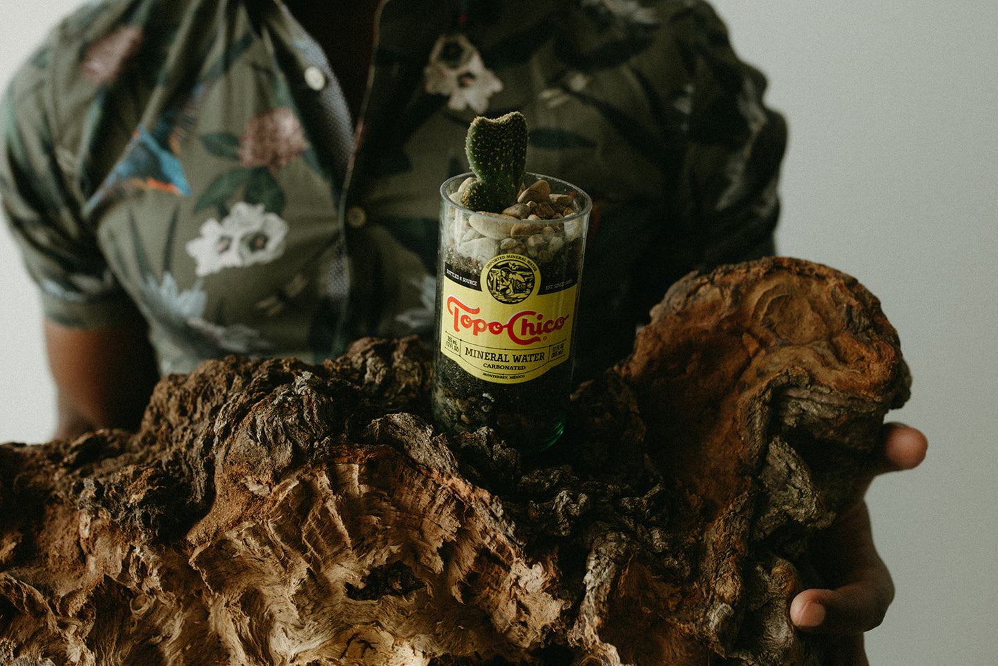 Upcycled Topo Chico Glass Bottle Planter with Drain Hole