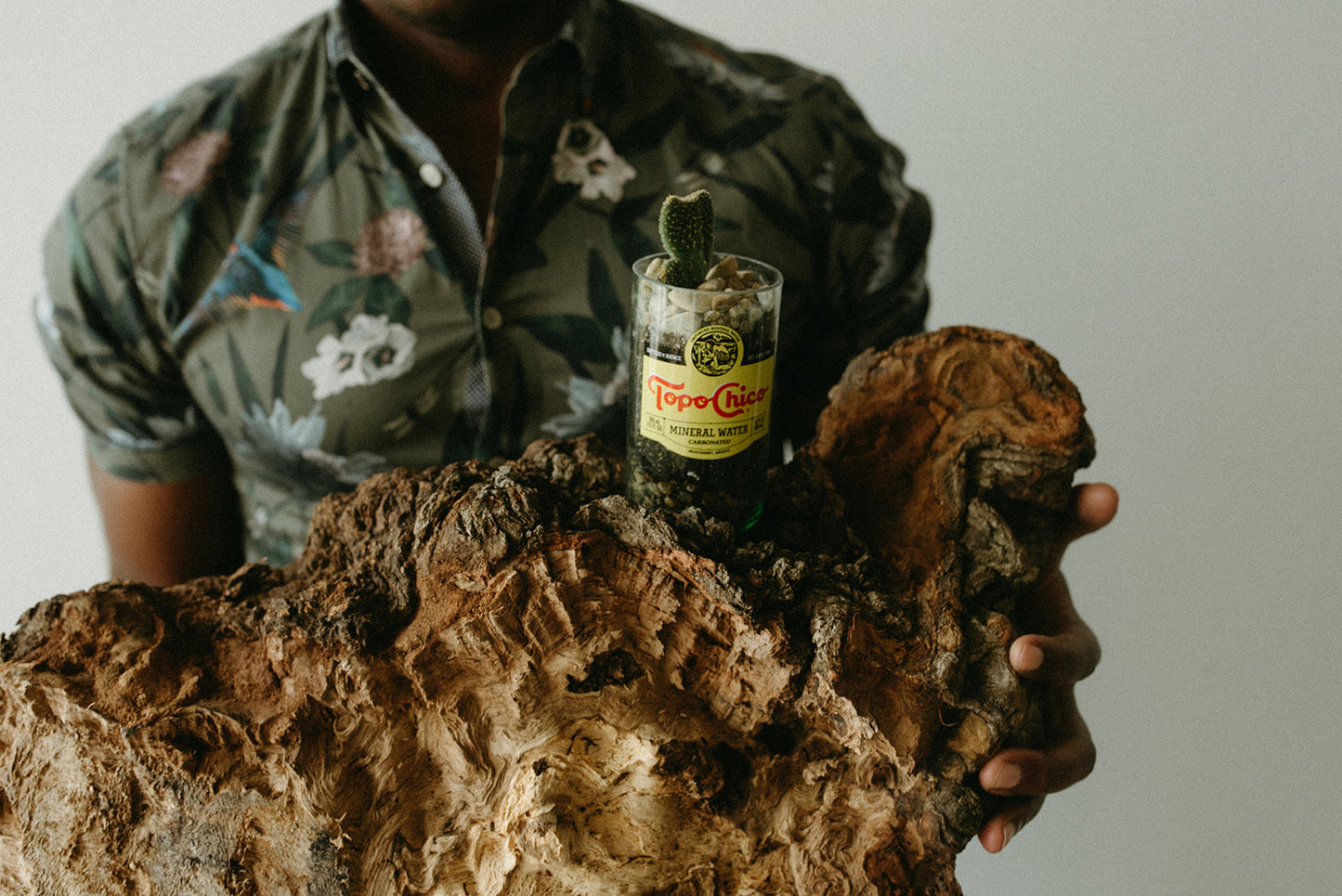 Upcycled Topo Chico Glass Bottle Planter with Drain Hole